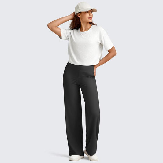 LuminousWand High-Waist Business Casual Yoga Pants for Women - Wide Leg Trousers with Pockets