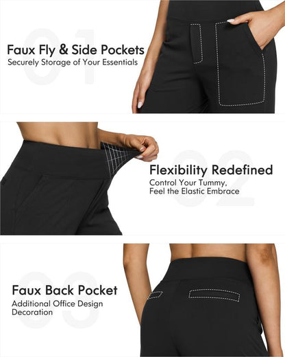 Luminouswand Women's Wide Leg Yoga Dress Pants - High-Waist Tummy Control with Pockets