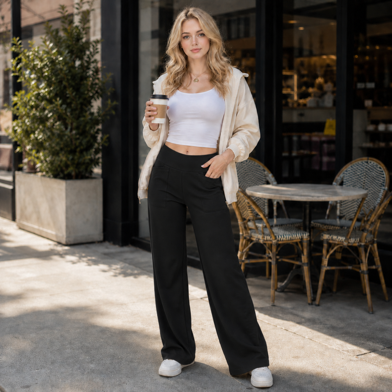 Luminouswand Women's High-Waisted Wide Leg Yoga Pants with Pockets - Full Length Athleisure