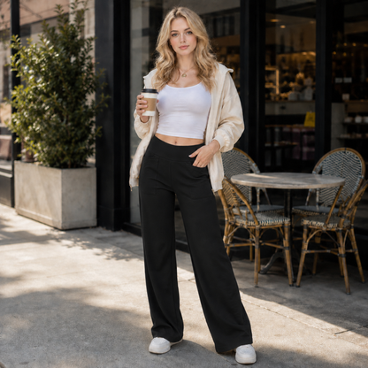 Luminouswand Women's High-Waisted Wide Leg Yoga Pants with Pockets - Full Length Athleisure