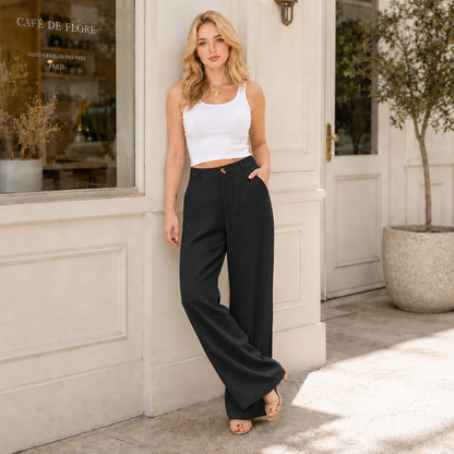 Luminouswand Women's High-Waisted Wide Leg Linen Pants - Casual Beach Trousers