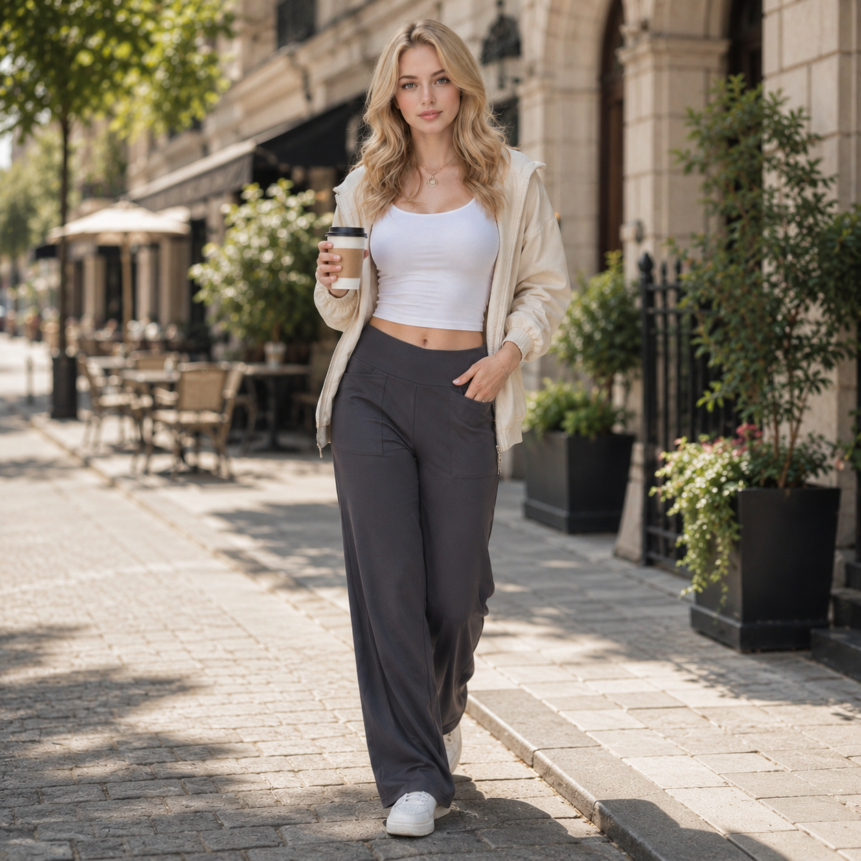 Luminouswand Women's High-Waisted Wide Leg Yoga Pants with Pockets - Full Length Athleisure