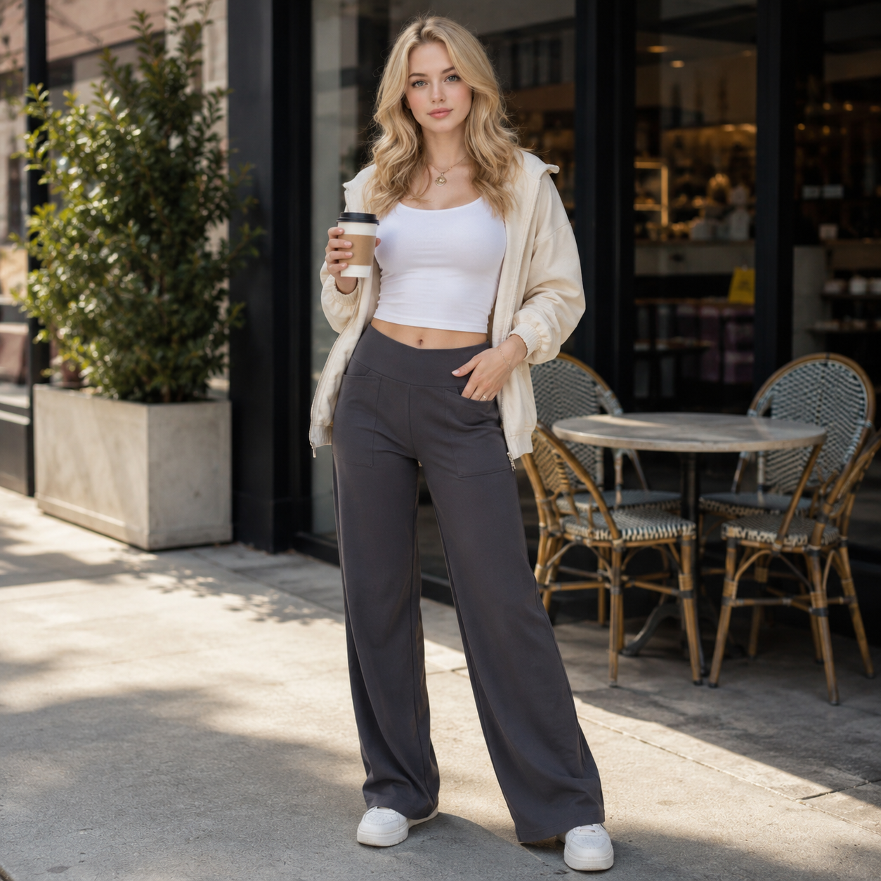 Luminouswand Women's High-Waisted Wide Leg Yoga Pants with Pockets - Full Length Athleisure