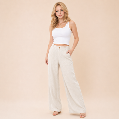 Luminouswand Women's High-Waisted Wide Leg Linen Pants - Casual Beach Trousers