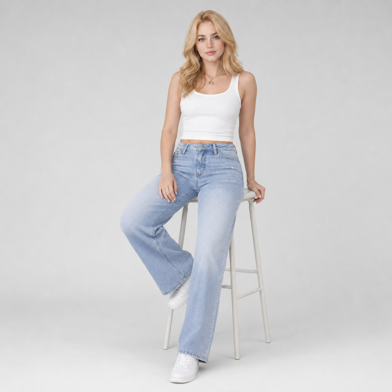 Luminouswand Women's High-Waisted Wide Leg Jeans - Stretch Denim with Pockets