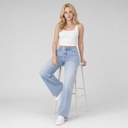 Luminouswand Women's High-Waisted Wide Leg Jeans - Stretch Denim with Pockets