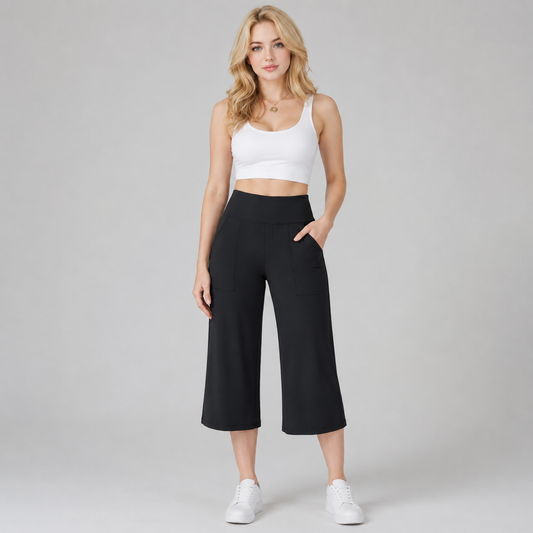 Luminouswand Women's High-Waisted Wide Leg Yoga Pants - Cropped Capri with Pockets - Athleisure