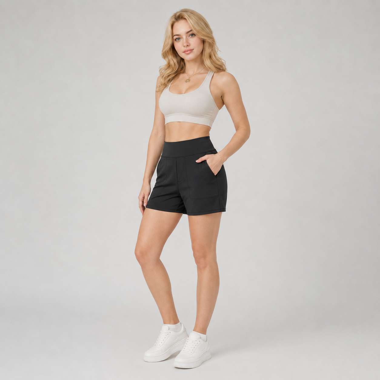 Luminouswand Women's High-Waisted 5" Biker Shorts with Pockets - Athletic Yoga