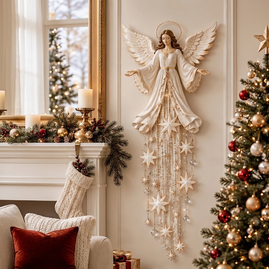 Christmas angel starfall wall light