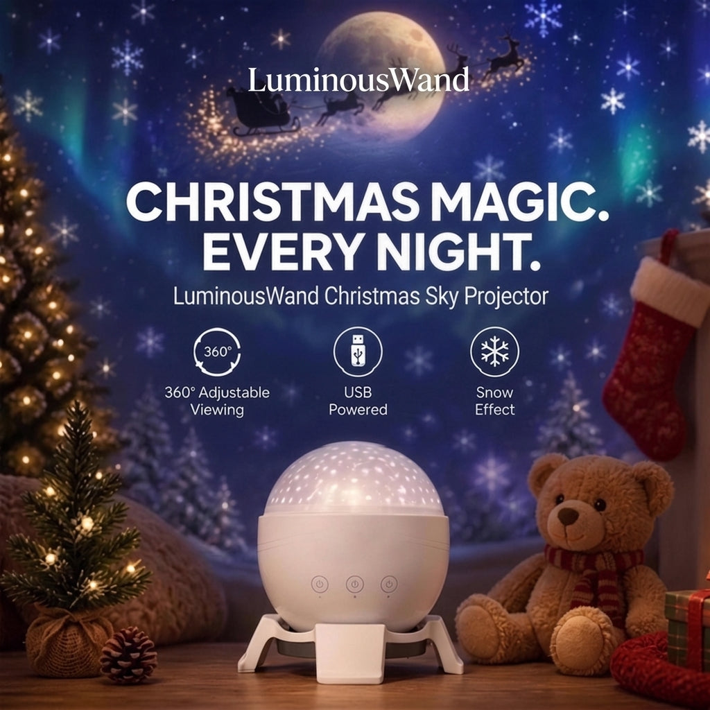 LuminousWand Christmas Ceiling Projector infographic