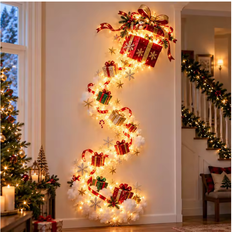 Cascading Christmas wall light - Cascading Gift Boxes design