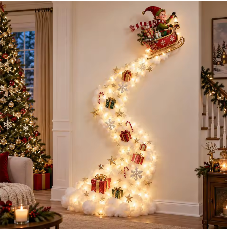 Cascading Christmas wall light - Sleigh with Presents design