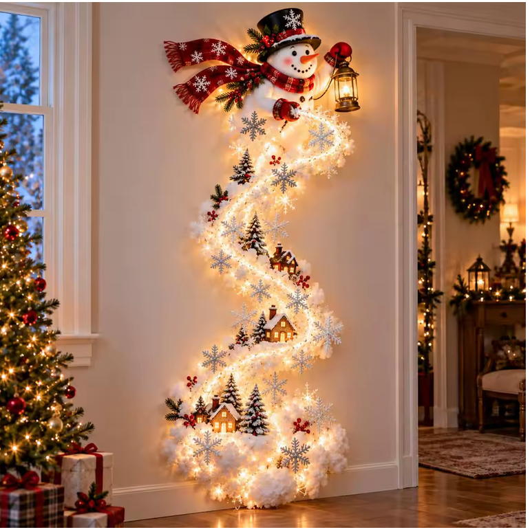 Cascading Christmas wall light - Snowman & Snowflakes design