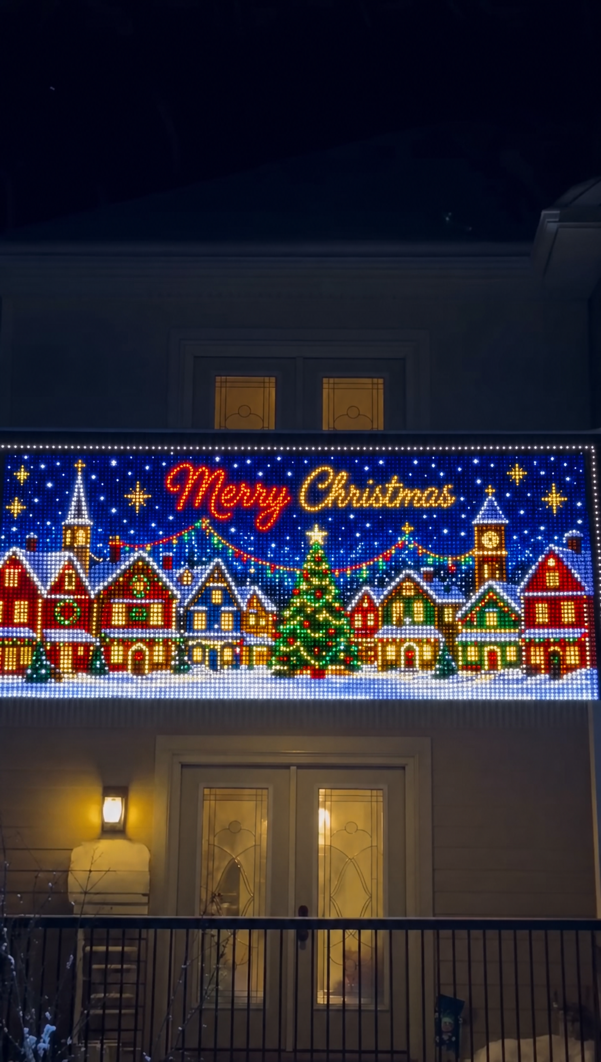 LED light curtain snowy Christmas village scene
