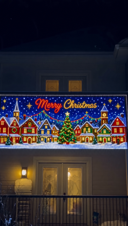LED light curtain snowy Christmas village scene