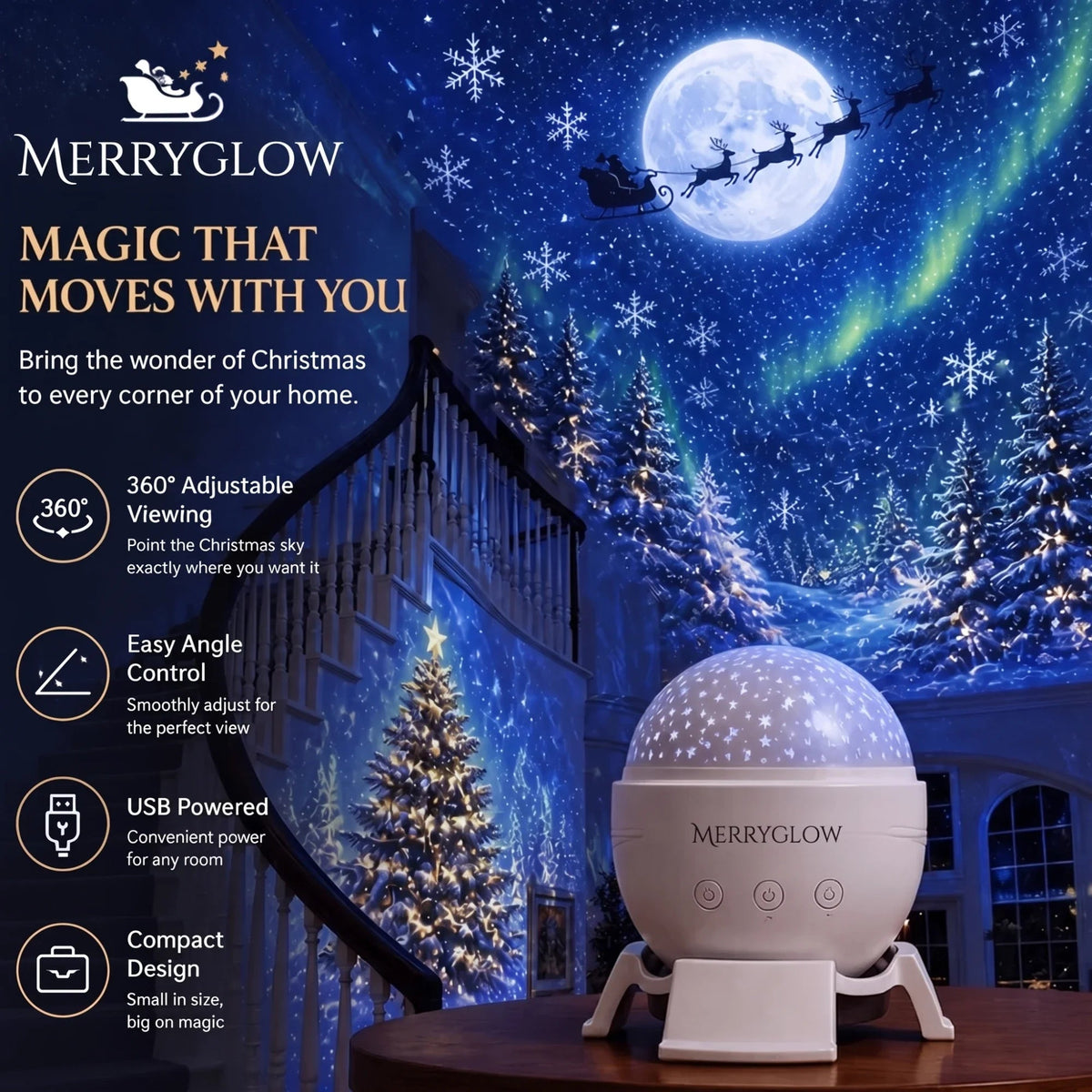 Christmas Sky Projector — Santa, Snow & Northern Lights