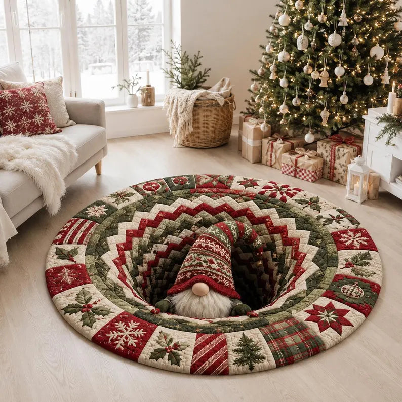 3D Santa Christmas illusion rug - Gnome in Tunnel