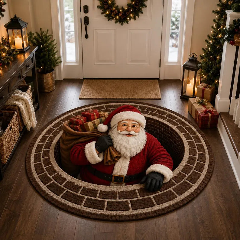 3D Santa Christmas illusion rug - Papa in Chimney