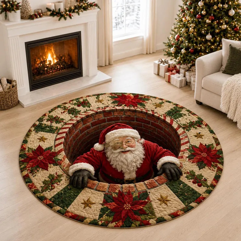 3D Santa Christmas illusion rug - Poinsettia Santa