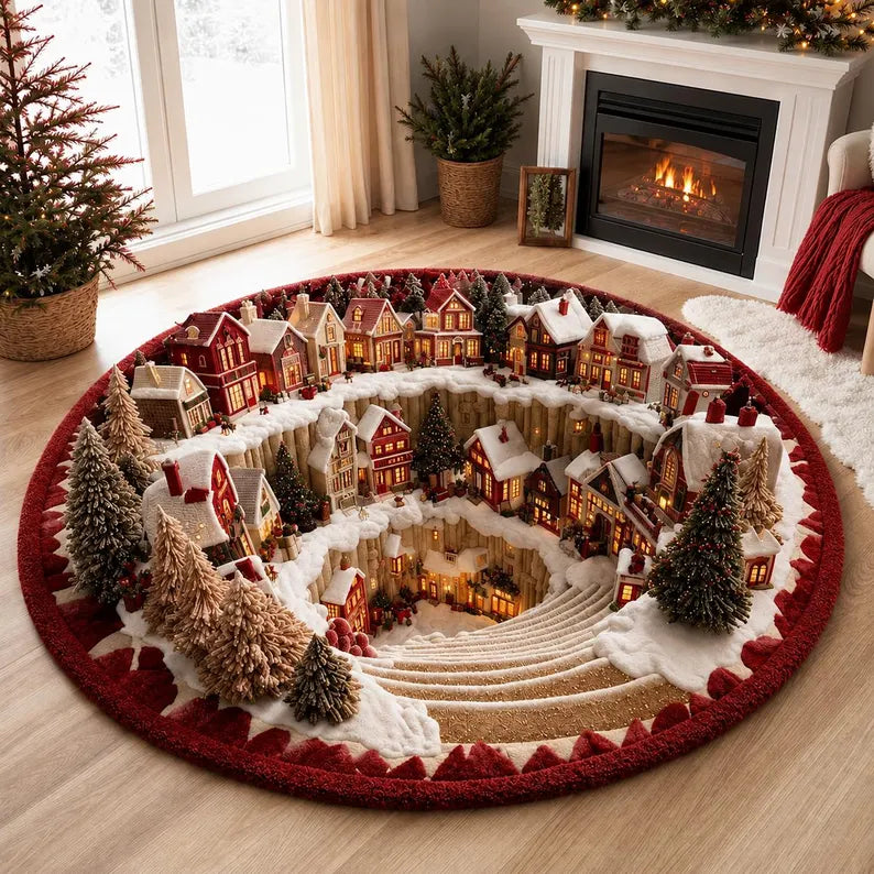3D Santa Christmas illusion rug - Winter Village